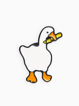 Цена за 4 шт. Значок Гусь с ножом, цвет бело-оранжевый в чёрном металле