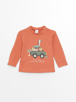 Bisiklet Yaka Uzun Kollu Bask?l? Erkek Bebek Ti??rt