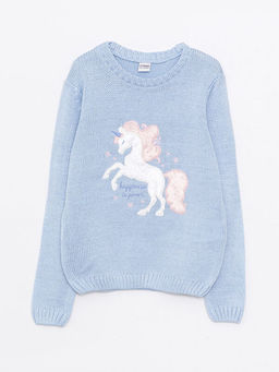 Bisiklet Yaka Nak??l? Uzun Kollu K?z ?ocuk Triko Kazak