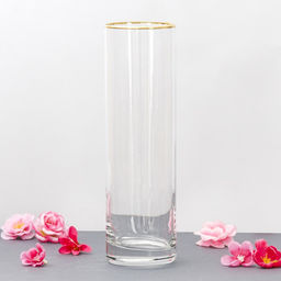 Ваза для цветов FLORA, с золотой отводкой, 7.5×26.5 см, стекло, прозрачная