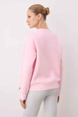 Ac?k Pembe Regular/Normal Kal?p Nak?s Detayl? Kal?n Ici Polarl? Orme Sweatshirt TWOAW26SW00200 - Trendyolmilla фото 4