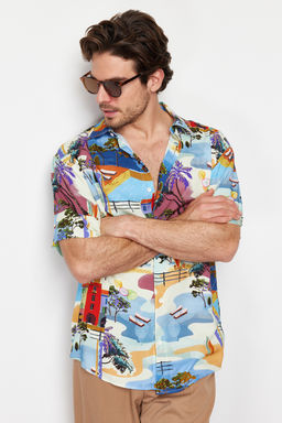 TRENDYOL MAN Cok Renkli More Sustainable Oversize Fit %100 Viskon Bask?l? K?sa Kollu Salas Gomlek TMNSS24GO00056 - Trendyolmilla фото 4