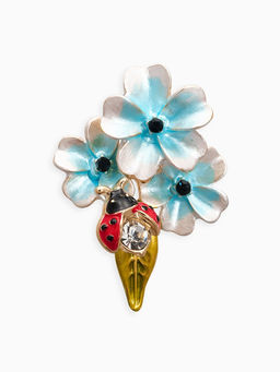 Брошь «Цветы сирени с божьей коровкой», цветная в золоте