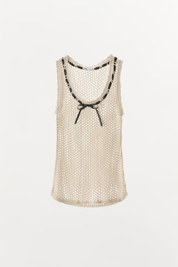 CONTRAST BOW OPEN KNIT T-SHIRT - Zara фото 3