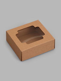 Цена за 5 шт. Коробка самосборная, крышка-дно, с окном, крафт, 12×12×5 см