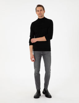 Siyah Slim Fit Yar_m Bal_k__ Yaka Triko Kazak - Pierre cardin фото 4