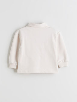 Polo Yaka Bask?l? Erkek Bebek Sweatshirt