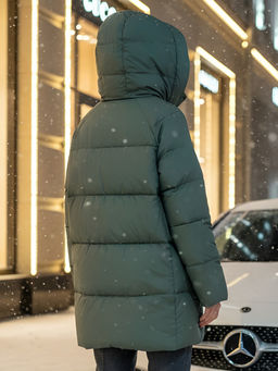 Куртка двубортная женская зимняя с капюшоном цвета хаки 7736Kh Бренд: Visdeer  фото 27