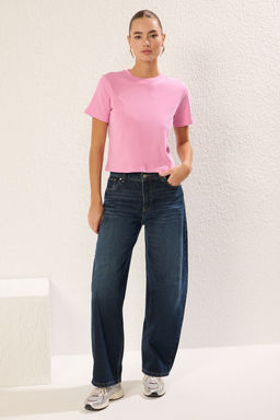 TRENDYOLMILLA Ekru Tok Kumasl? Bisiklet Yaka K?sa Kol Regular/Normal Kesim Orme T-Shirt TWOSS25TS00002 фото 2