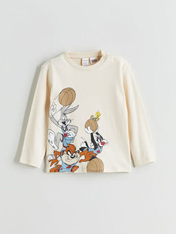 Bisiklet Yaka Looney Tunes Bask?l? Erkek Bebek Pijama Tak?m?