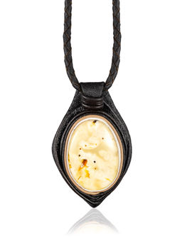 Колье из кожи Амазонка с пейзажным янтарём