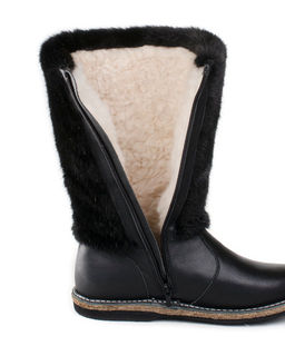 Унты женские на войлочной подошве.Черн., Черная "норка". Молния