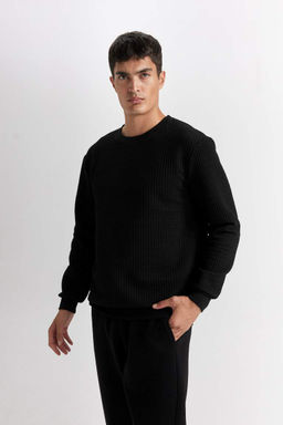 Жаккардовый свитшот стандартного кроя с круглым вырезом - Defacto фото 3