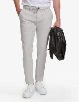 Gri Slim Fit Gofre Yazl_k Kanvas Pantolon