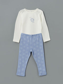 Bask?l? Erkek Bebek ??t??tl? Body ve Tayt 2li