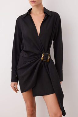 Kahverengi Aksesuar Detayl? Kruvaze K?sa / Mini Dokuma Elbise TWOSS25EL00923 - Trendyolmilla фото 6