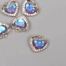 Цена за 5 шт. Декор для творчества металл, стразы «Сердце океана», золото, голубой, 1.7×1.7×0.5 см