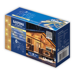 ULD-B6006-080/STK WARM WHITE IP44 Бахрома светодиодная со статическим свечением, 6м. Соединяемая. 80 светодиодов. Теплый белый свет. Провод прозрачный. ТМ Uniel