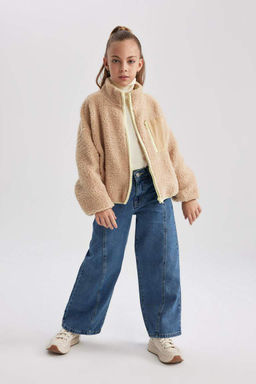 Плюшевый кардиган-бомбер с воротником-студентом для девочек - Defacto фото 5