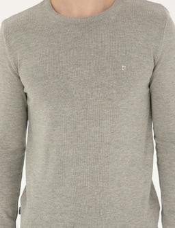 A__k Gri Melanj Slim Fit Bisiklet Yaka Basic Triko Kazak