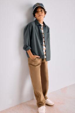 %100 Pamuk Loose Fit Standart Pa_a Gabardin Pantolon Erkek _ocuk