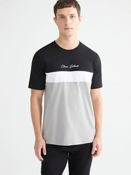 Bisiklet Yaka Renk Bloklu Penye Erkek Ti??rt