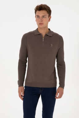 Erkek Slim Fit YarДm FermuarlД Polo Yaka Vizon Kazak - U.s. polo assn фото 3