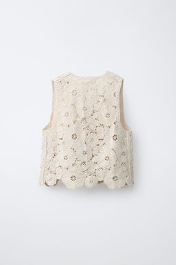 CHALECO FLORES PUNTO CROCHET ABALORIOS / Crudo - Zara фото 3