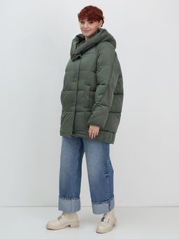 Куртка зимняя женская с капюшоном модная цвета хаки 7651Kh - Visdeer фото 4