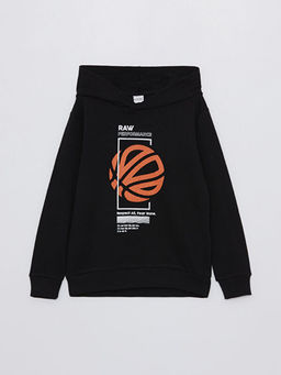 Bask?l? Uzun Kollu Erkek ?ocuk Hoodie - Waikiki фото 3
