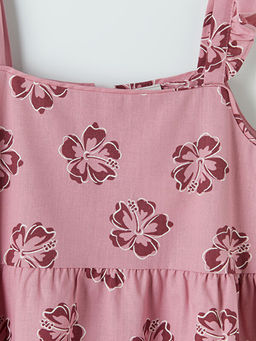 Kare Yaka ?i?ekli K?z ?ocuk Elbise