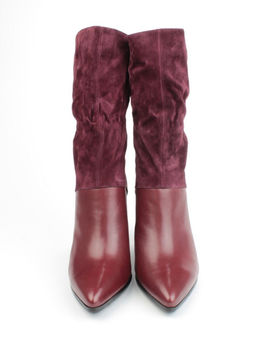 02-YF190-051M DK. RED Сапоги зимние женские (натуральная замша, байка, натуральный мех)