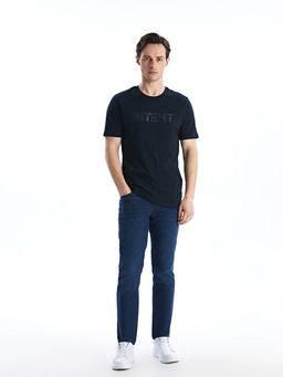 Bisiklet Yaka Bask?l? Penye Erkek Ti??rt