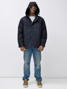 Куртка спортивная мужская зимняя большого размера темно-синего цвета 66613TS