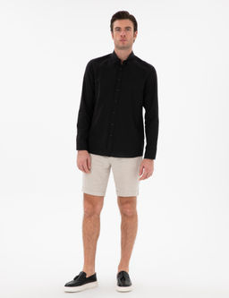 Siyah Regular Fit D__meli Yaka Pamuklu G_mlek