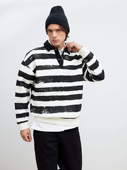 Polo Yaka ?izgili Erkek Sweatshirt