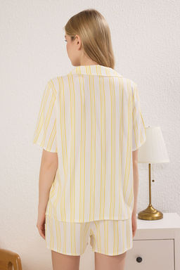 Trendyolmilla Sar? Kiraz Nak?sl? Cizgili Viskon Sortlu Dokuma Pijama Tak?m? THMSS25PT00312  фото 4