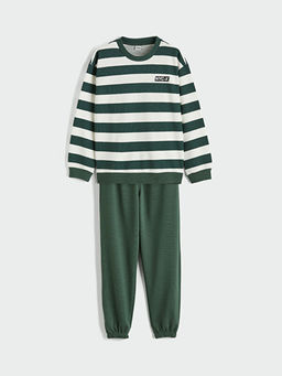 Bisiklet Yaka ?izgili Erkek ?ocuk Sweatshirt ve E?ofman Alt?