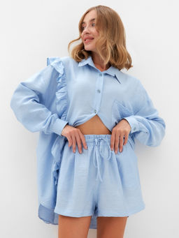 Костюм женский: блузка, шорты, MINAKU: Casual Collection, размер 50, голубой