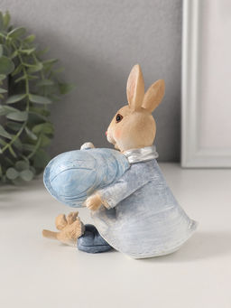 Фигурка полистоун Зайка в шляпке и дождевике: с птичкой, синий, 11?7?13 см