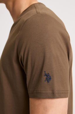 Erkek Regular Fit V Yaka Kahverengi Basic Ti__rt