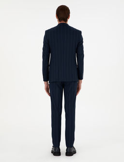 Lacivert Extra Slim Fit _izgili Tak_m Elbise