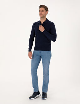 Lacivert Regular Fit Polo Yaka Fermuarl_ Triko Kazak - Pierre cardin фото 4