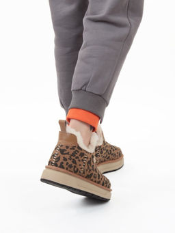 04-PAJW01-5Z BROWN/LEOPARD Ботинки зимние женские (натуральная замша, 100% шерсть, натуральный мех)