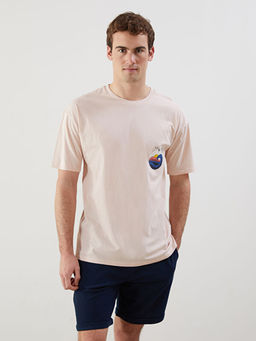 Bisiklet Yaka Bask?l? Penye Erkek Ti??rt