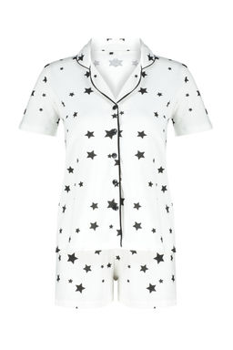 Trendyolmilla Beyaz %100 Pamuklu Y?ld?z Desenli Biyeli Sortlu Orme Pijama Tak?m? THMSS24PT00069  фото 6