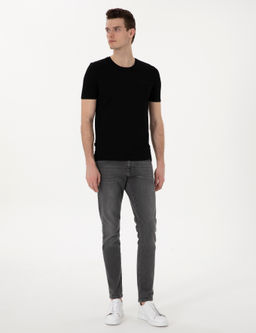 Siyah Slim Fit Bisiklet Yaka Triko Ti__rt - Pierre cardin фото 4