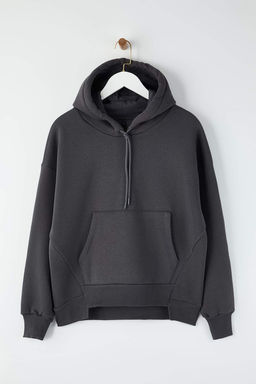 Teen Antrasit Kal?n Ici Polarl? Kapusonlu Cepli Asimetrik Orme Sweatshirt TWOAW26SW00113