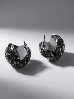 Серьги со стразами QF Блеск объёмные, серые в серебре