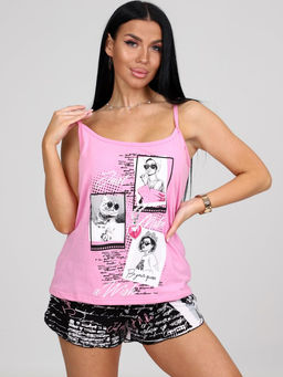 081 ПИЖАМА ЖЕНСКАЯ (шорты, топ) (Розовый) - А-дина фото 2